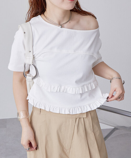 mystic（ミスティック）の「レイヤードフリルTシャツ（Tシャツ/カットソー・レディース・ライム/ブラック/オフホワイト・FREE）」の10枚目の写真