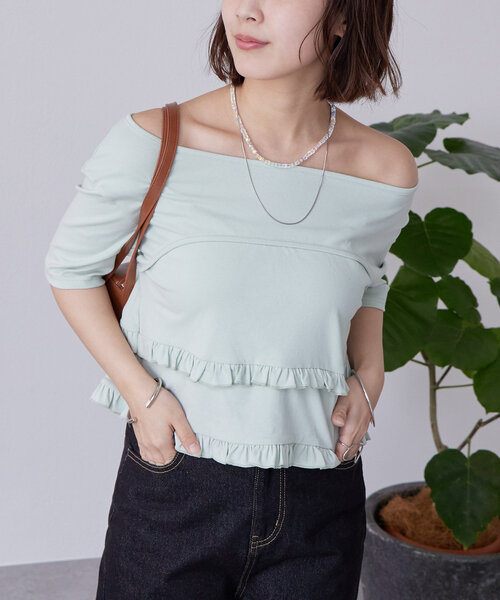 tシャツ 「PROTAGONISTA」レイヤーカットソー レディース チュールレイヤードTシャツ カットソー レディース[品番