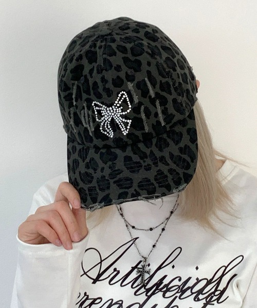 lilful（リルフル）の「バタフライリボンモチーフ ラインストーン レオパード柄キャップ（キャップ・レディース・ベージュ/ブラウン/グレー・F）」の11枚目の写真