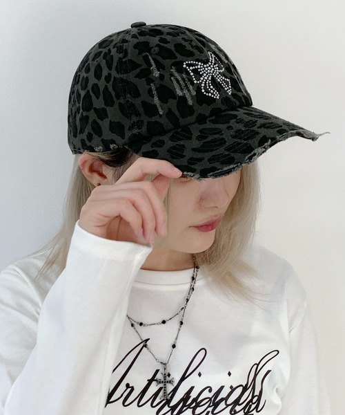 lilful（リルフル）の「バタフライリボンモチーフ ラインストーン レオパード柄キャップ（キャップ・レディース・ベージュ/ブラウン/グレー・F）」の13枚目の写真