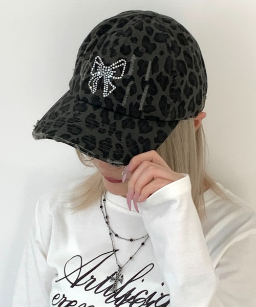 lilful（リルフル）の「バタフライリボンモチーフ ラインストーン レオパード柄キャップ（キャップ・レディース・ベージュ/ブラウン/グレー・F）」の12枚目の写真