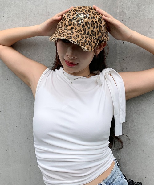 lilful（リルフル）の「バタフライリボンモチーフ ラインストーン レオパード柄キャップ（キャップ・レディース・ベージュ/ブラウン/グレー・F）」の17枚目の写真