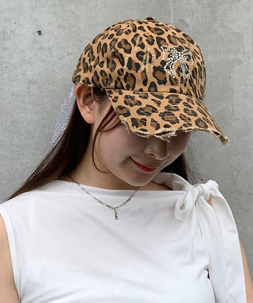lilful（リルフル）の「バタフライリボンモチーフ ラインストーン レオパード柄キャップ（キャップ・レディース・ベージュ/ブラウン/グレー・F）」の19枚目の写真
