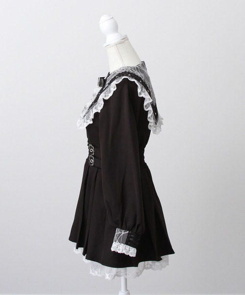 クモレース角襟ベルトレースアップワンピース（ワンピース