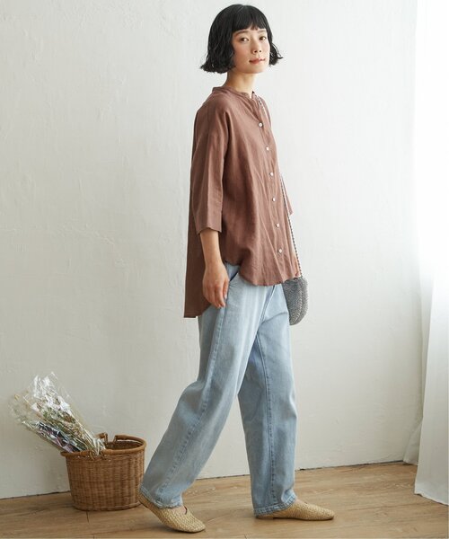 LBC(エルビーシー)の「【二の腕カバー★ シワになりにくい】リネンコットン5分袖シャツ(シャツ/ブラウス・レディース・ブラウン/ピンク/ダークカーキ・M)」の6枚目の写真