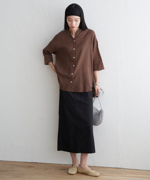 LBC(エルビーシー)の「【二の腕カバー★ シワになりにくい】リネンコットン5分袖シャツ(シャツ/ブラウス・レディース・ブラウン/ピンク/ダークカーキ・M)」の10枚目の写真