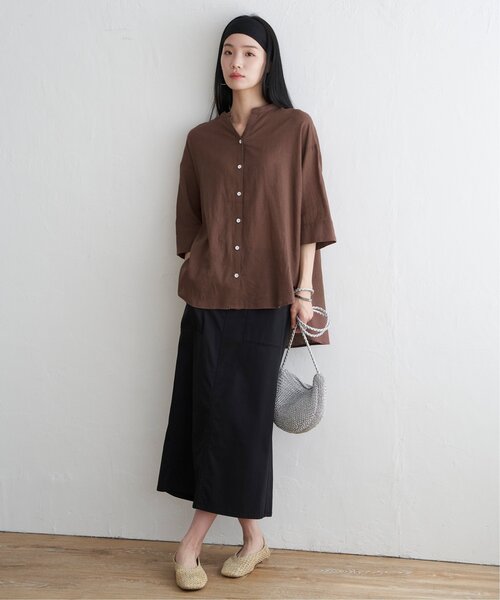 LBC(エルビーシー)の「【二の腕カバー★ シワになりにくい】リネンコットン5分袖シャツ(シャツ/ブラウス・レディース・ブラウン/ピンク/ダークカーキ・M)」の11枚目の写真