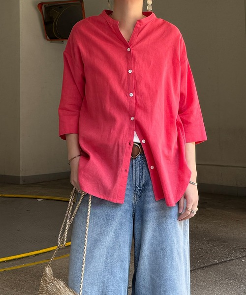 LBC(エルビーシー)の「【二の腕カバー★ シワになりにくい】リネンコットン5分袖シャツ(シャツ/ブラウス・レディース・ブラウン/ピンク/ダークカーキ・M)」の22枚目の写真