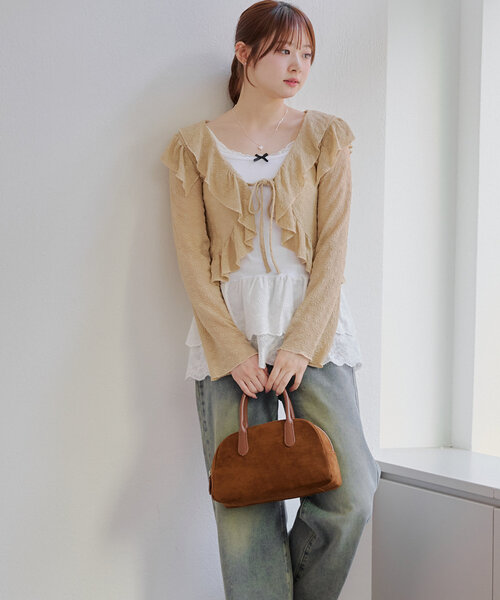 Another Branch olive des olive(アナザーブランチオリーブデオリーブ)の「レイヤードコーデにおすすめ、裾レース重ね着キャミインナー(キャミソール・レディース・ブラック/オフホワイト・FREE)」の14枚目の写真