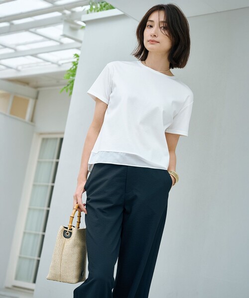 J.PRESS(ジェイプレス)の「【WEB限定カラーあり・洗える】コットンスムース シアーデザイン カットソー(Tシャツ/カットソー・レディース・ライトグレー系/ピンク系/ダークブラウン系/イエロー系/ホワイト系/ピーコックグリーン系/ネイビー系・MEDIUM/LARGE)」の8枚目の写真