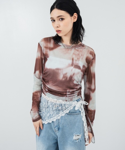 ANAP(アナップ)の「ニュアンス ペイント シアー トップス(Tシャツ/カットソー・レディース・ブラウン/グレー・FREE)」の1枚目の写真