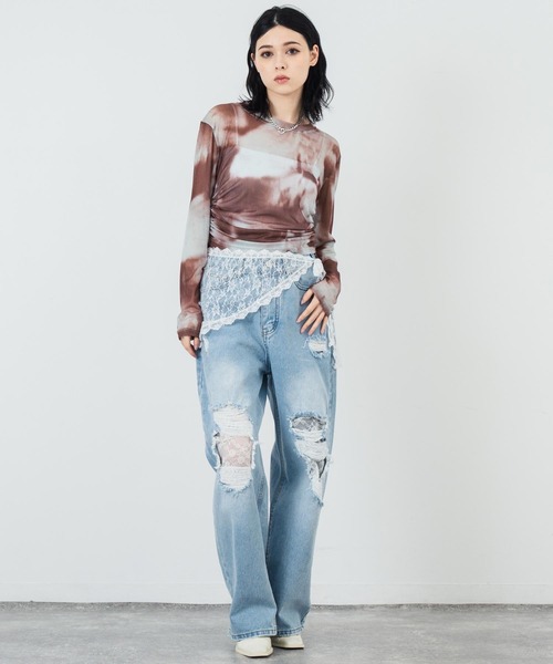 ANAP(アナップ)の「ニュアンス ペイント シアー トップス(Tシャツ/カットソー・レディース・ブラウン/グレー・FREE)」の9枚目の写真