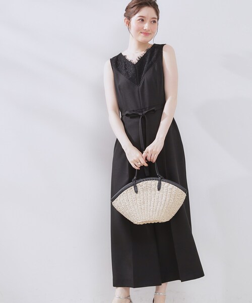 couture brooch(クチュールブローチ)の「【一枚で着映える】レース切替デザインオールインワン(サロペット/オーバーオール・レディース・ブラック/ナチュラル・38/40/42)」の6枚目の写真