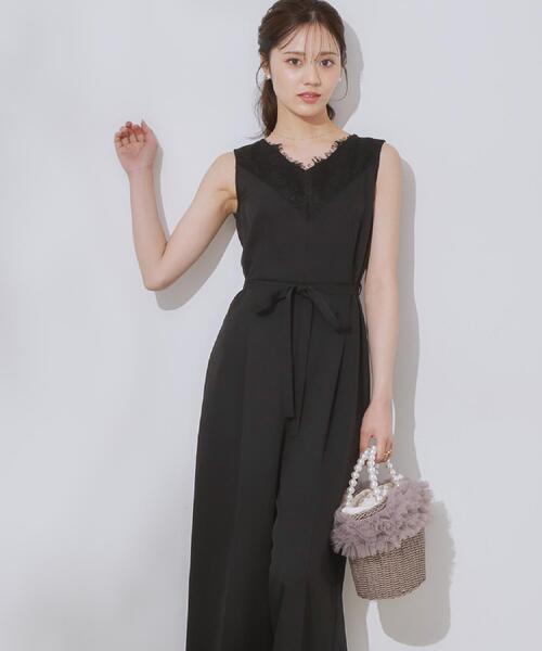 couture brooch(クチュールブローチ)の「【一枚で着映える】レース切替デザインオールインワン(サロペット/オーバーオール・レディース・ブラック/ナチュラル・38/40/42)」の10枚目の写真