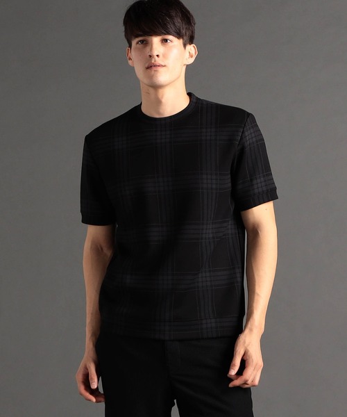 MONSIEUR NICOLE（ムッシュニコル）の「【canal deux Luxe】チェック柄 ダンボールニットTシャツ（Tシャツ/カットソー・メンズ・チャコールグレー/ブラック/ホワイト・LARGE/X-LARGE/MEDIUM）」の3枚目の写真