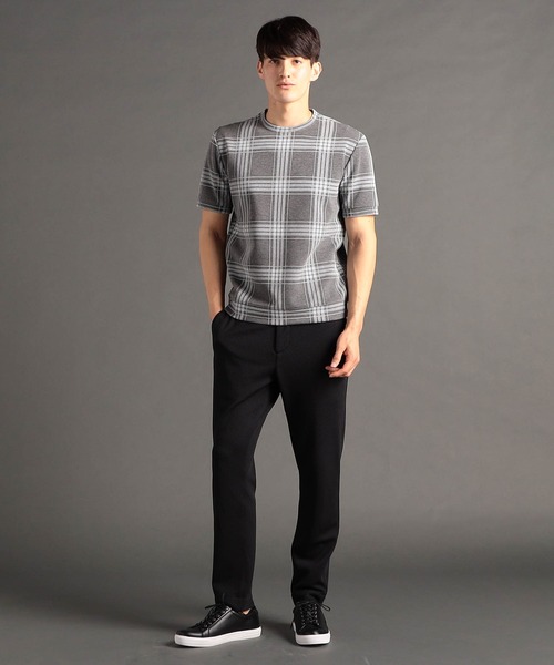 MONSIEUR NICOLE（ムッシュニコル）の「【canal deux Luxe】チェック柄 ダンボールニットTシャツ（Tシャツ/カットソー・メンズ・チャコールグレー/ブラック/ホワイト・LARGE/X-LARGE/MEDIUM）」の5枚目の写真