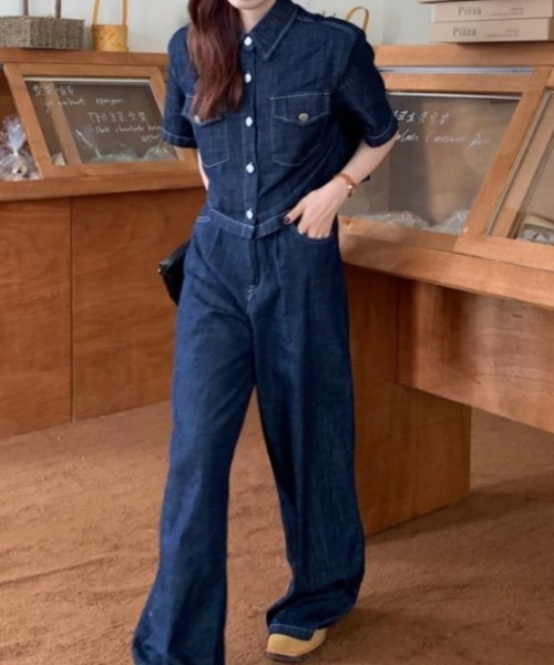 セール】大人のカジュアルな魅力デニムセットアップ【韓国ファッション