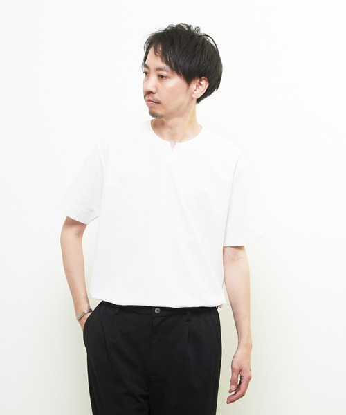 MEN'S MELROSE(メンズメルローズ)の「ダイヤモンドメッシュ半袖キーネックTシャツ(Tシャツ/カットソー・メンズ・ネイビー/ブラック/ホワイト・3/4/2)」の1枚目の写真