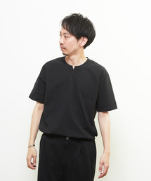 ダイヤモンドメッシュ半袖キーネックTシャツ