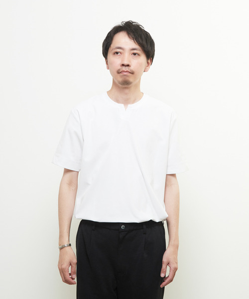 MEN'S MELROSE(メンズメルローズ)の「ダイヤモンドメッシュ半袖キーネックTシャツ(Tシャツ/カットソー・メンズ・ネイビー/ブラック/ホワイト・3/4/2)」の10枚目の写真
