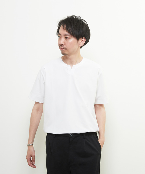 MEN'S MELROSE(メンズメルローズ)の「ダイヤモンドメッシュ半袖キーネックTシャツ(Tシャツ/カットソー・メンズ・ネイビー/ブラック/ホワイト・3/4/2)」の6枚目の写真