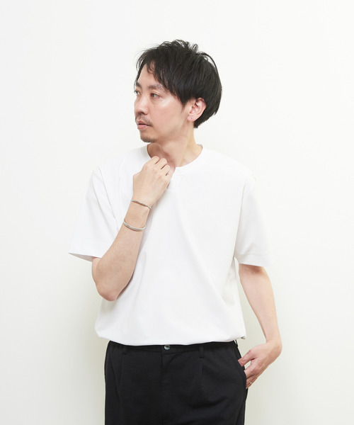 MEN'S MELROSE(メンズメルローズ)の「ダイヤモンドメッシュ半袖キーネックTシャツ(Tシャツ/カットソー・メンズ・ネイビー/ブラック/ホワイト・3/4/2)」の13枚目の写真