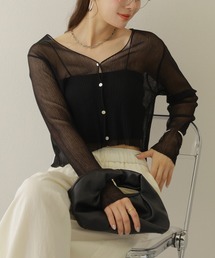 LAULEN（ローレン）の「sheer rib v neck cardigan /シアー プリーツ Vネック ショート丈 カーディガン（カーディガン/ボレロ）」