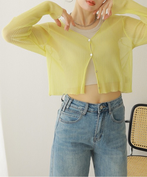 LAULEN（ローレン）の「sheer rib v neck cardigan /シアー プリーツ Vネック ショート丈 カーディガン（カーディガン/ボレロ・レディース・ホワイト/ピンク/イエロー/ブラック/グレー/ブルー・FREE）」の19枚目の写真