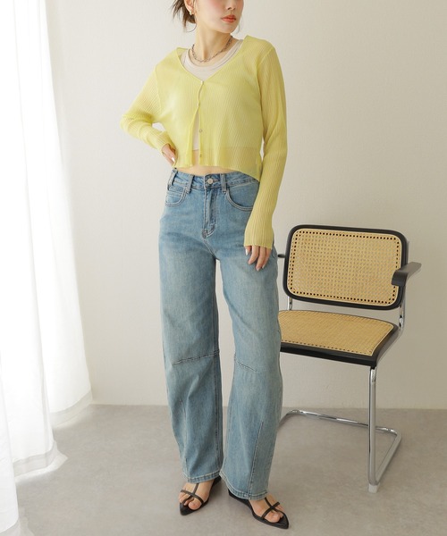 LAULEN（ローレン）の「sheer rib v neck cardigan /シアー プリーツ Vネック ショート丈 カーディガン（カーディガン/ボレロ・レディース・ホワイト/ピンク/イエロー/ブラック/グレー/ブルー・FREE）」の20枚目の写真