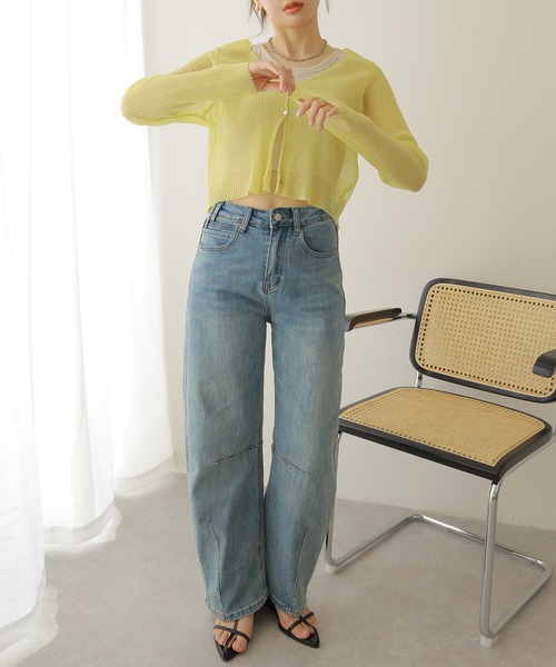 LAULEN（ローレン）の「sheer rib v neck cardigan /シアー プリーツ Vネック ショート丈 カーディガン（カーディガン/ボレロ・レディース・ホワイト/ピンク/イエロー/ブラック/グレー/ブルー・FREE）」の21枚目の写真