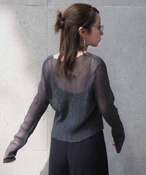 LAULEN（ローレン）の「sheer rib v neck cardigan /シアー プリーツ Vネック ショート丈 カーディガン（カーディガン/ボレロ・レディース・ホワイト/ピンク/イエロー/ブラック/グレー/ブルー・FREE）」の22枚目の写真