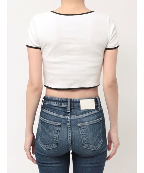 GYDA(ジェイダ)の「Symmetry GYDAバイカラーTシャツ(Tシャツ/カットソー・レディース・オフホワイト/ブラック/ピンク・FREE)」の5枚目の写真