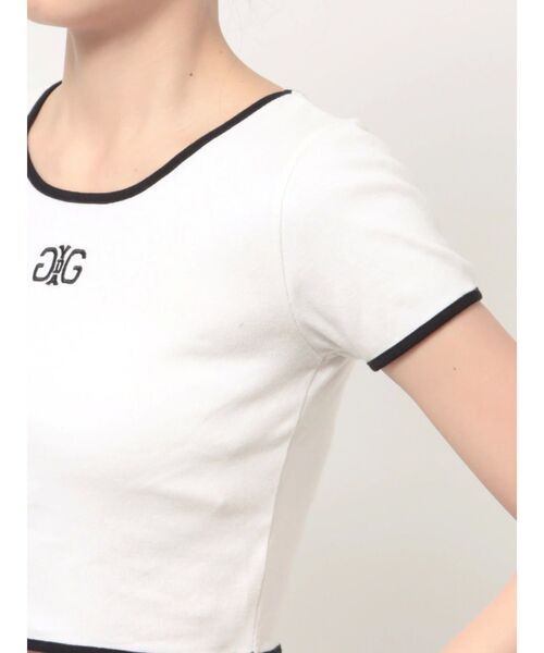 GYDA(ジェイダ)の「Symmetry GYDAバイカラーTシャツ(Tシャツ/カットソー・レディース・オフホワイト/ブラック/ピンク・FREE)」の7枚目の写真