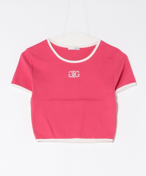 GYDA(ジェイダ)の「Symmetry GYDAバイカラーTシャツ(Tシャツ/カットソー・レディース・オフホワイト/ブラック/ピンク・FREE)」の1枚目の写真