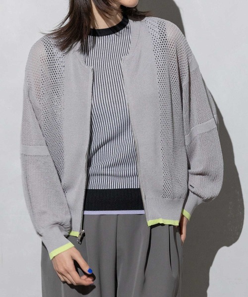 MARECHAL TERRE（マルシャルテル）の「ニットメッシュブルゾン（ブルゾン・レディース・ネイビー/ホワイト/ライトグレー/ブラック・MEDIUM）」の3枚目の写真