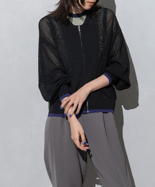 MARECHAL TERRE（マルシャルテル）の「ニットメッシュブルゾン（ブルゾン・レディース・ネイビー/ホワイト/ライトグレー/ブラック・MEDIUM）」の2枚目の写真