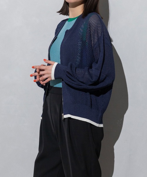 MARECHAL TERRE（マルシャルテル）の「ニットメッシュブルゾン（ブルゾン・レディース・ネイビー/ホワイト/ライトグレー/ブラック・MEDIUM）」の5枚目の写真
