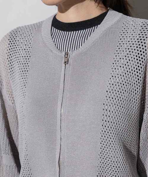 MARECHAL TERRE（マルシャルテル）の「ニットメッシュブルゾン（ブルゾン・レディース・ネイビー/ホワイト/ライトグレー/ブラック・MEDIUM）」の14枚目の写真