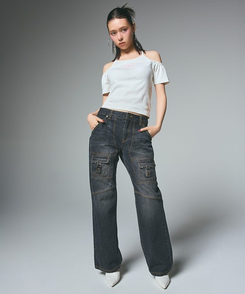 X-girl(エックスガール)の「FRONT POCKET DENIM PANTS(デニムパンツ・レディース・ブラック/インディゴブルー・S/M)」の14枚目の写真