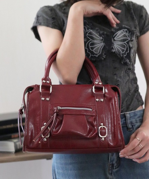 美品✨Bally ボストンバッグ トレスポ 2way 大容量 ショルダー レザー セール】2WAY レザータッチスタッズデコ ボストンバッグ
