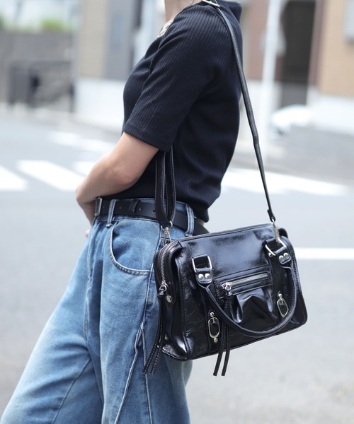 ✨美品✨DIESEL デニム ボストンバッグ 2way A4 レザー セール】2WAY レザータッチスタッズデコ ボストンバッグ