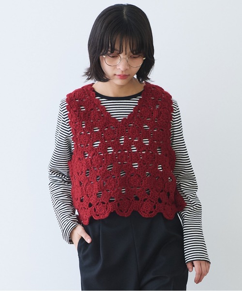 AMBIDEX Store ○〇 ネパールハンドニット 花束刺繍 ベスト(F