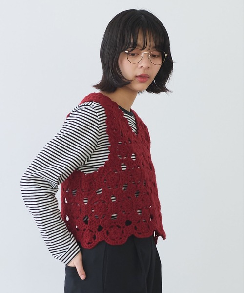 bulle de savon（ビュルデサボン）の「ネパールハンドニット かぎ針レース ベスト（ベスト・レディース・ホワイト/レッド/ブラック・FREE）」の12枚目の写真
