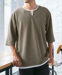 【親子コーデ】キーネックレイヤード7分袖Tシャツ