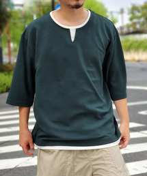 【親子コーデ】キーネックレイヤード7分袖Tシャツ