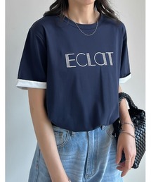 [接触冷感]配色スリーブ半袖ロゴTシャツ