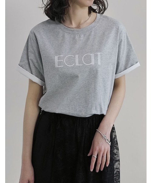 Re:EDIT（リエディ）の「[接触冷感]配色スリーブ半袖ロゴTシャツ（Tシャツ/カットソー・レディース・ブラック/ホワイト/ネイビー/グレー・MEDIUM/LARGE）」の3枚目の写真