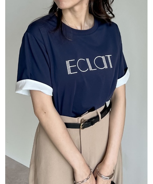 Re:EDIT（リエディ）の「[接触冷感]配色スリーブ半袖ロゴTシャツ（Tシャツ/カットソー・レディース・ブラック/ホワイト/ネイビー/グレー・MEDIUM/LARGE）」の5枚目の写真