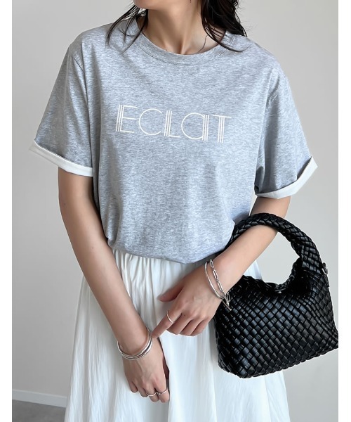 Re:EDIT（リエディ）の「[接触冷感]配色スリーブ半袖ロゴTシャツ（Tシャツ/カットソー・レディース・ブラック/ホワイト/ネイビー/グレー・MEDIUM/LARGE）」の11枚目の写真