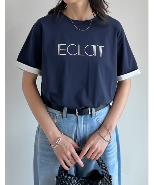 Re:EDIT（リエディ）の「[接触冷感]配色スリーブ半袖ロゴTシャツ（Tシャツ/カットソー・レディース・ブラック/ホワイト/ネイビー/グレー・MEDIUM/LARGE）」の6枚目の写真